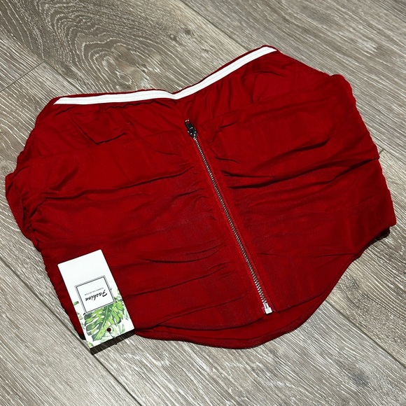 Vintage Strapless Red Boned Mesh Bustier Corset - Picture 4 of 4